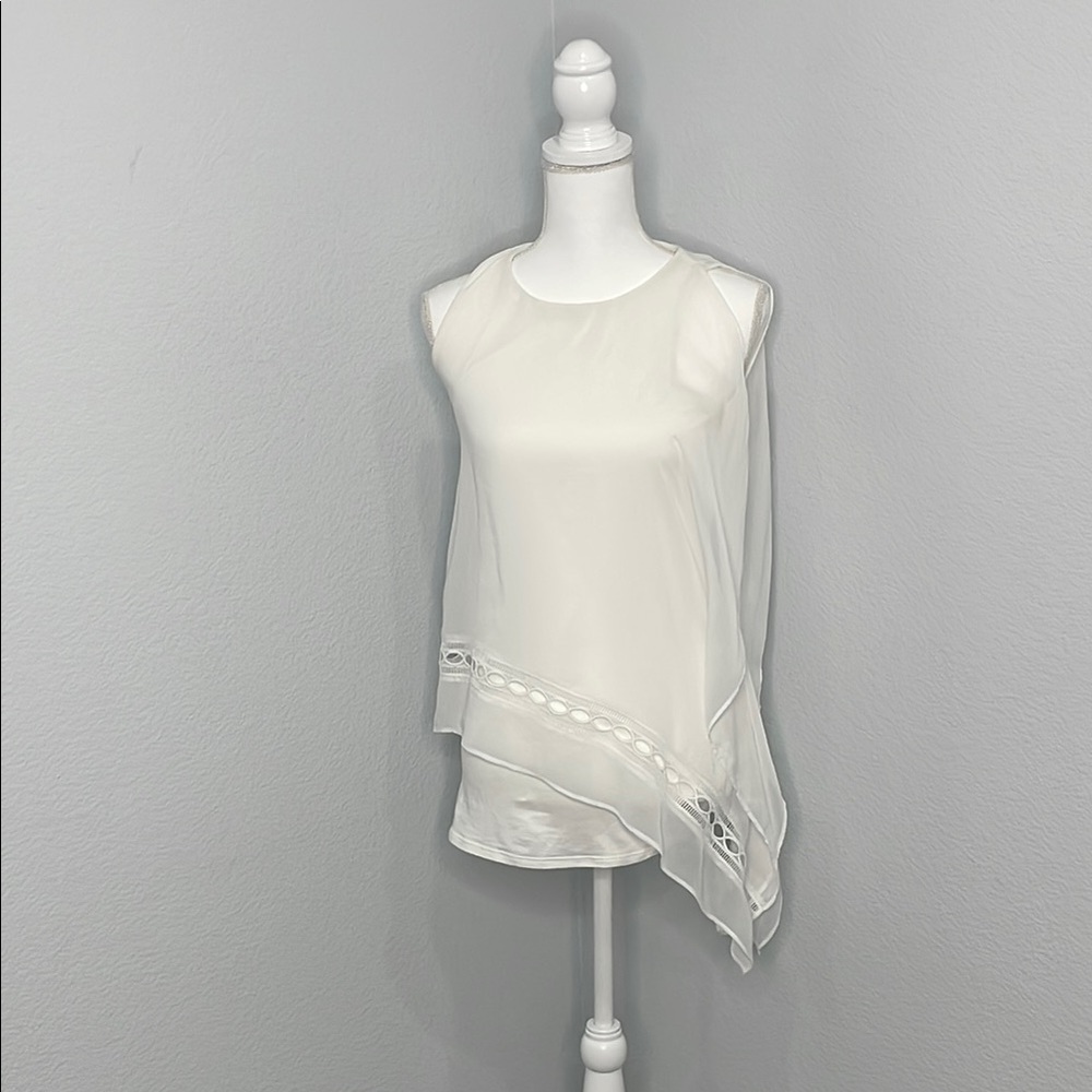 White House Black Market Cream Asymmetrical Blouse